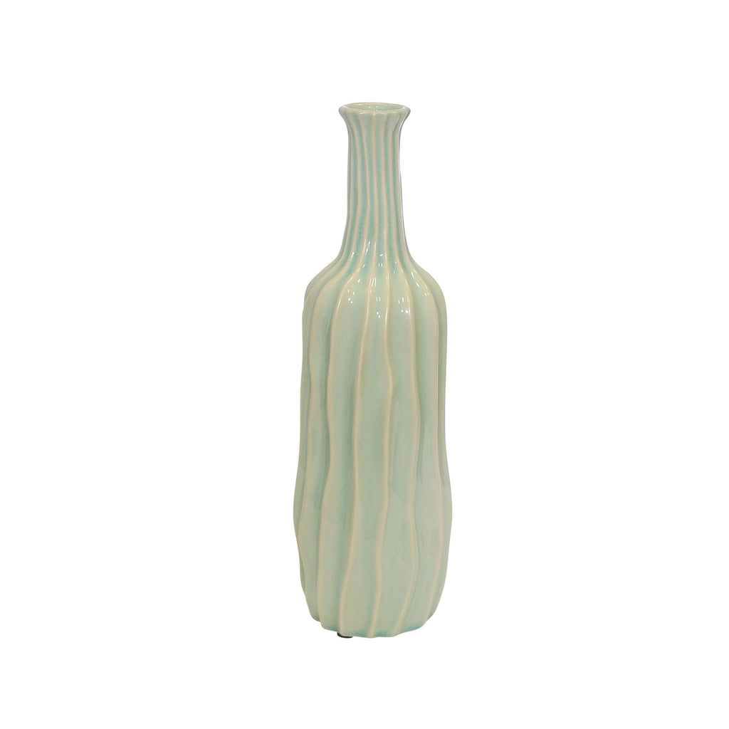 Ceramic Wave Bottle Vase, 16", Seafoam