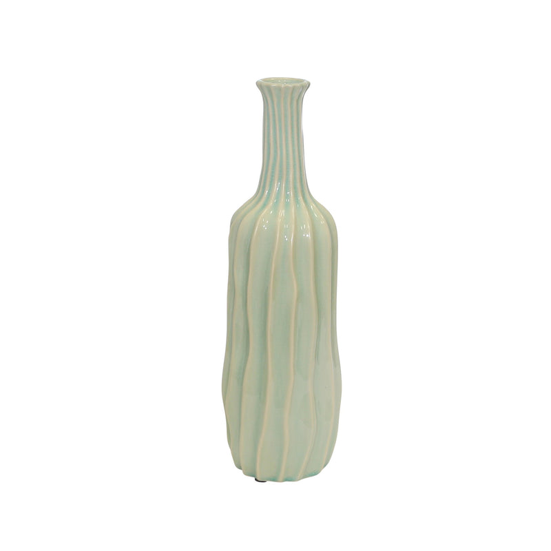 Ceramic Wave Bottle Vase, 16", Seafoam