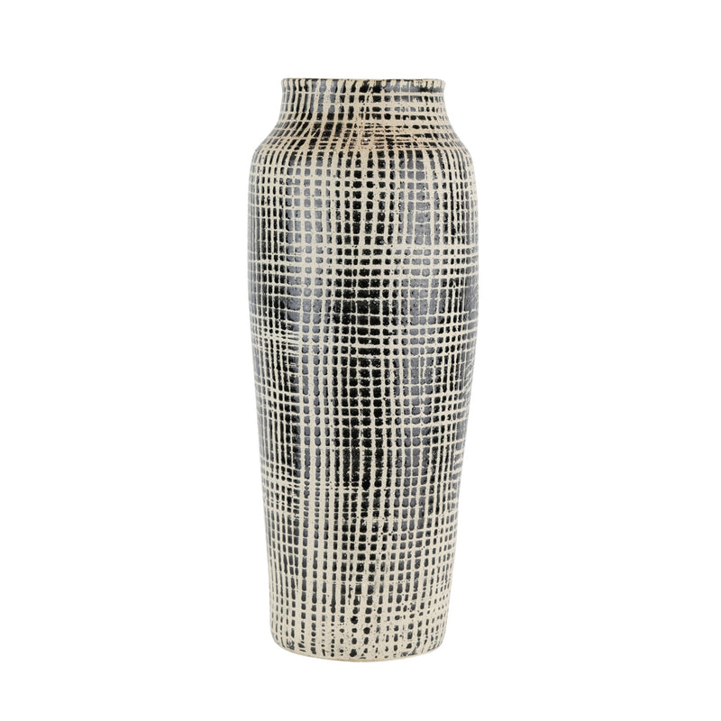 Ceramic Vase, 18.75" Black/Beige Mesh Design