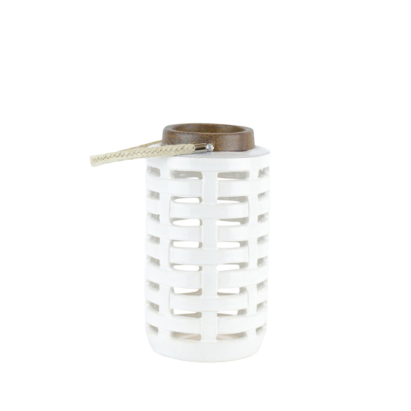 Ceramic Lattice Weave Lantern,8", White