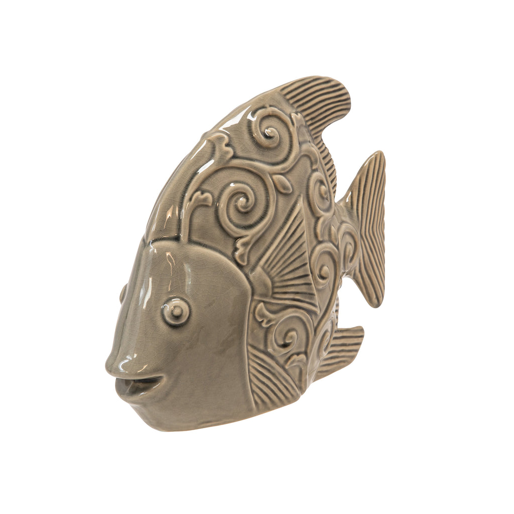 Ceramic Fish Decor 12.25", Gray Green