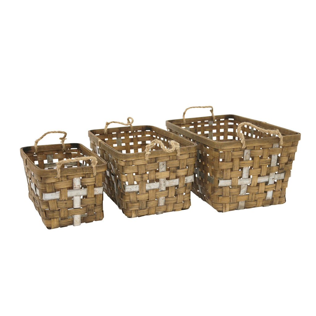 S/3 Woven Rectangular Baskets,Brown