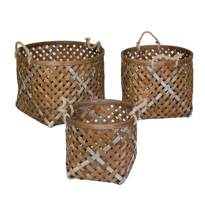 S/3 Woven Round Baskets, Brown