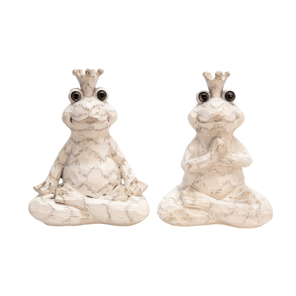 S/2 Resin Yoga Frogs 6.75", Cream