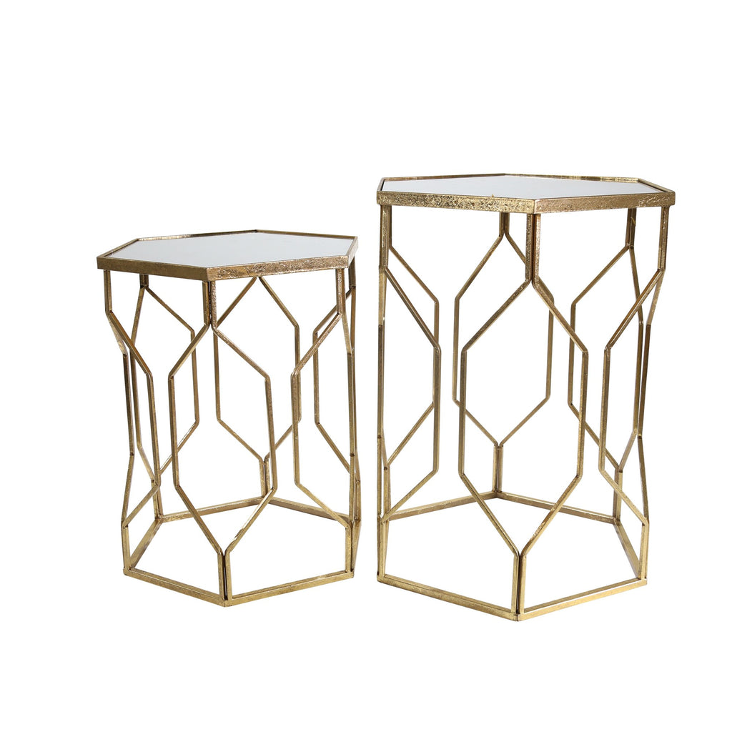 S/2 Mirrored Hexagon Accent Tables 25/21" Gold