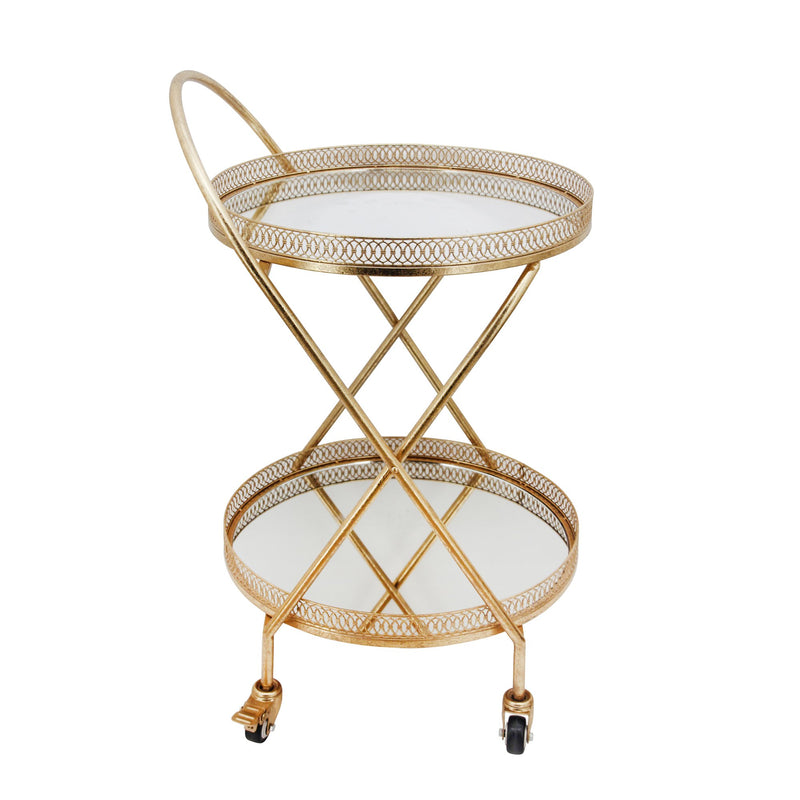 Metal 2 Tier Lattice Bar Cart,Gold - Kd