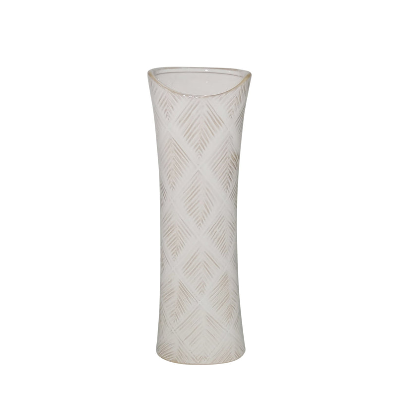 Ceramic 11.5" Pine Needle Vase, White