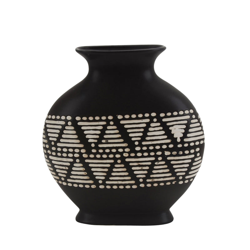 Ceramic 12" Tribal Vase, Brown