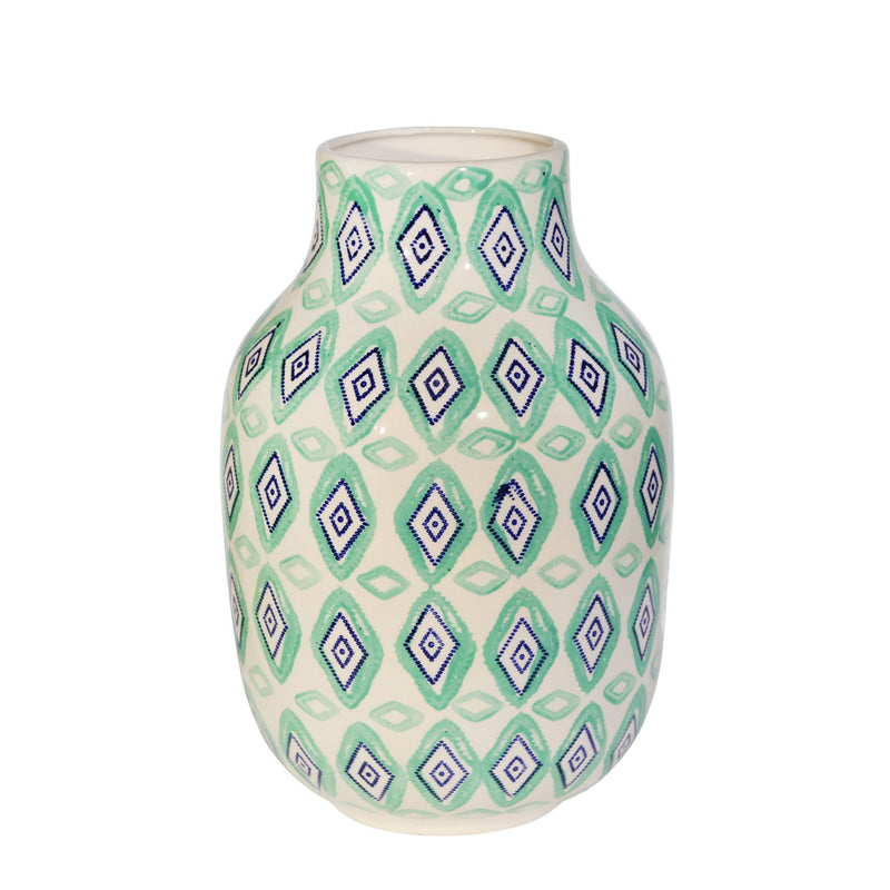 Ceramic 13.25" Vase, Green/White