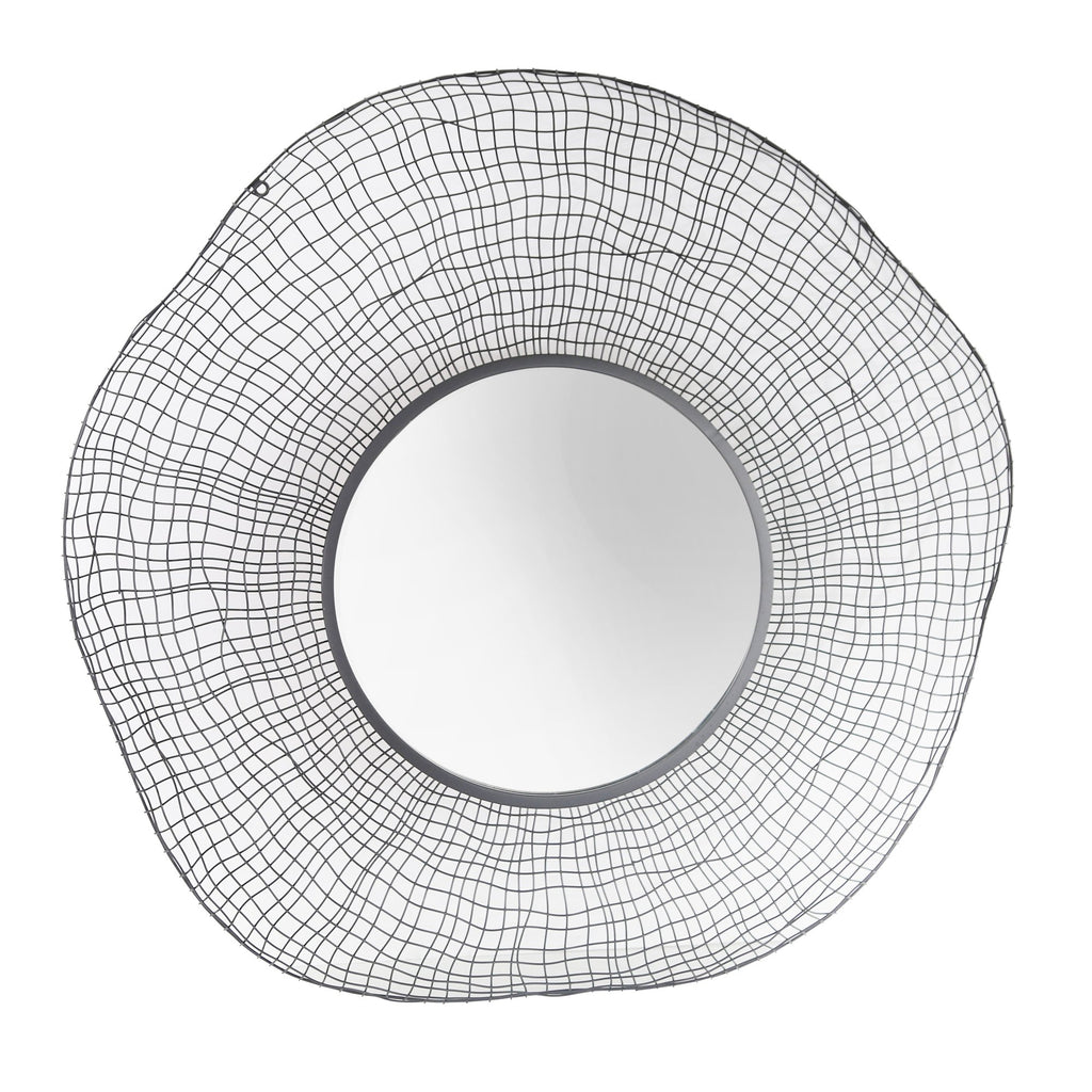 Metal 36" Wire Grid Wall Mirror, Black Wb