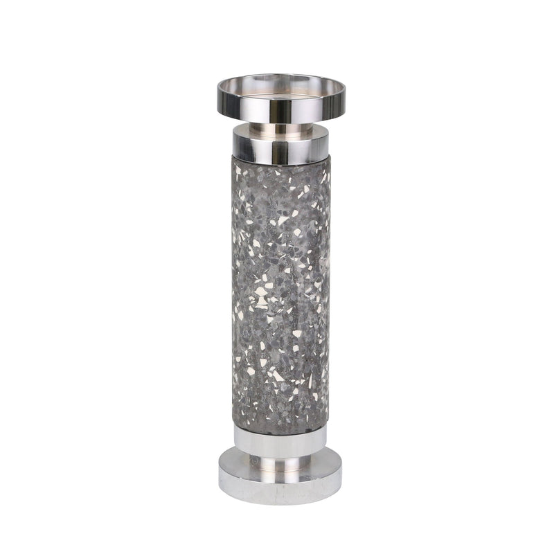 Terrazzo 11" Pillar Candle Holder, Gray/Silver