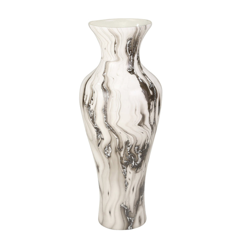 Glass 21" Vase W/ Marble Design, Gray