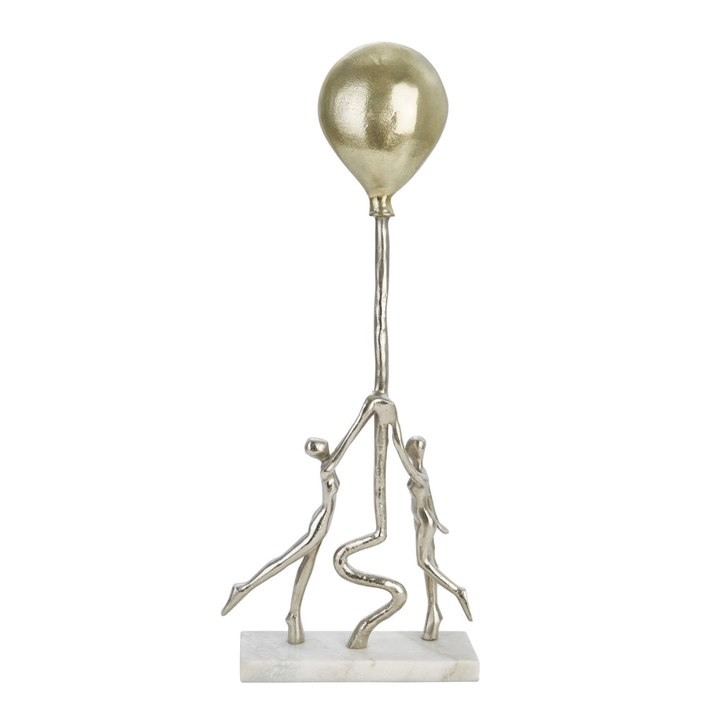 Aluminum  26" Couple W/Goldballoon, Silver