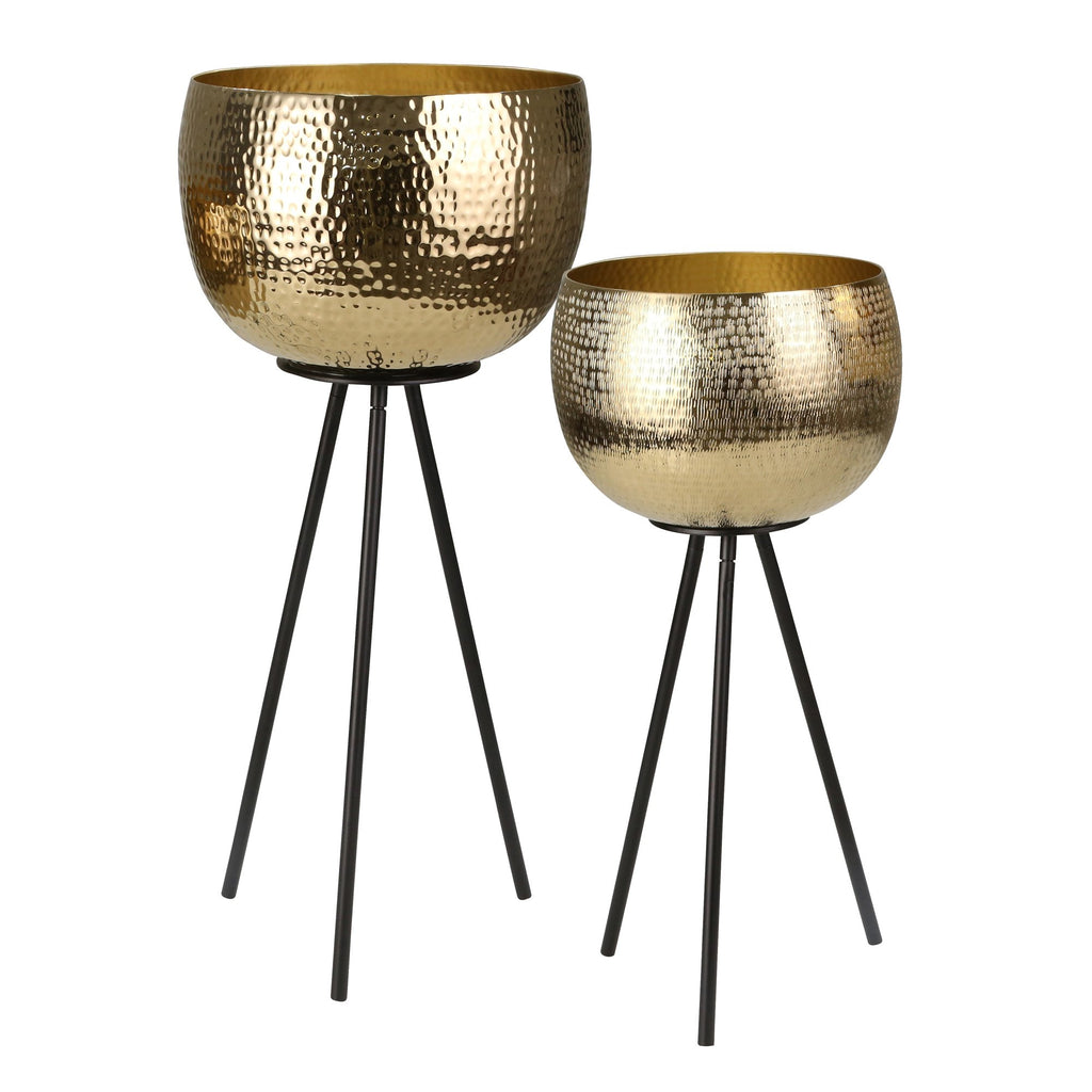 S/2 Iron 26"/22" Hammered Bowlplanters, Gold/Black, Kd