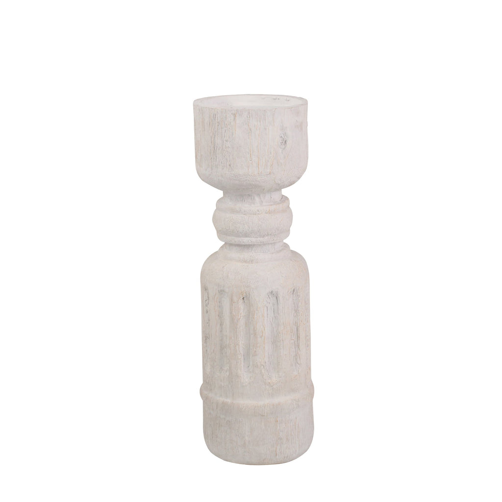 Resin 16" Wood Look Candle Holder, White