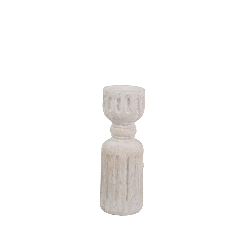 Resin 12" Wood Look Candle Holder, White