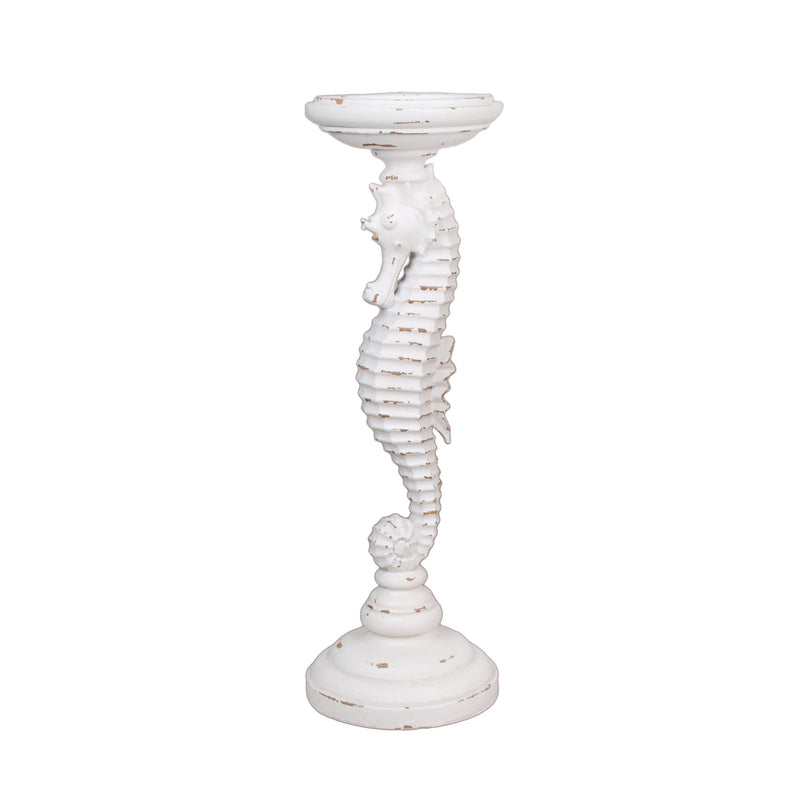 Resin 15" Seahorse Candle Holder, White