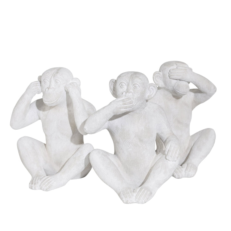 S/3 Resin 10" Monkey See No/Say No/Hear No Figurines, White