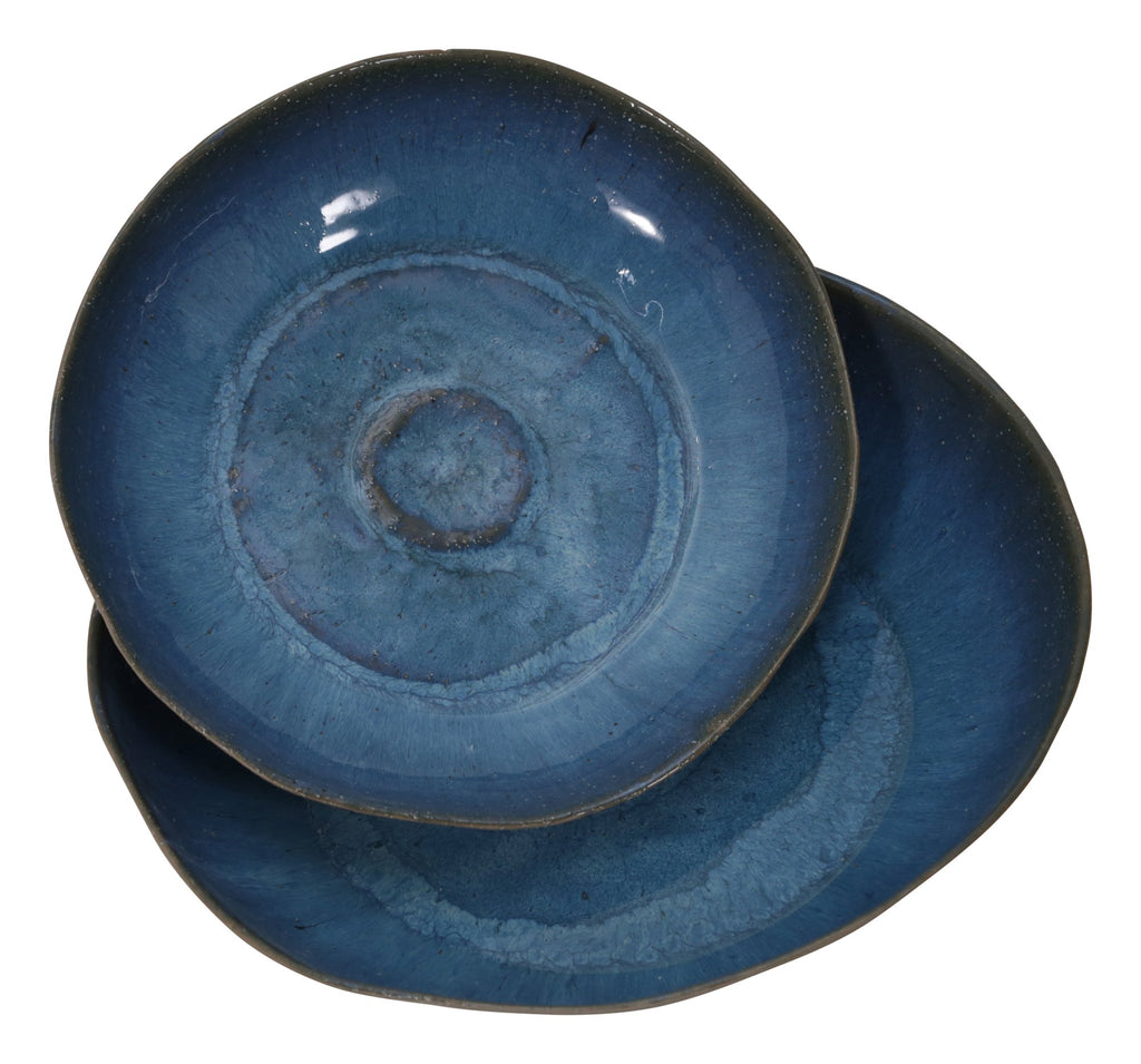 S/2 Ceramic 12/15" Bowls, Blue