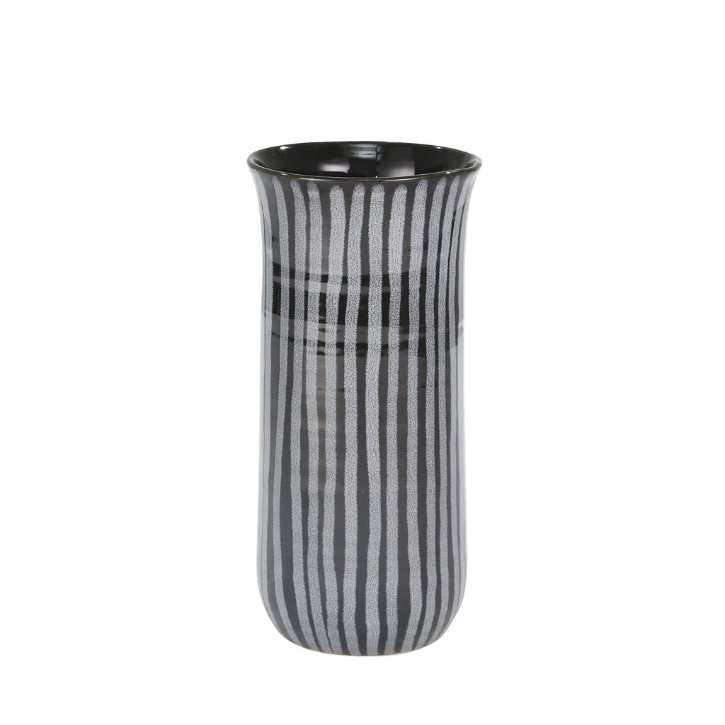 Ceramic 11" Striped Vase, Blue