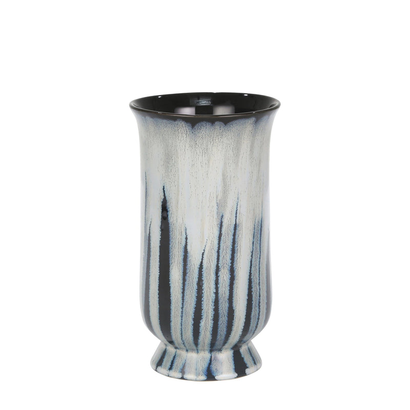 Ceramic 10" Drip Glaze Vase, White/Blue