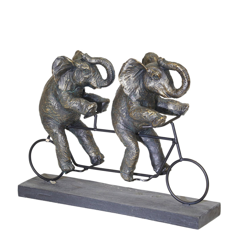 Polyresin 14"L Elephants On Tandem Bike, Bronze