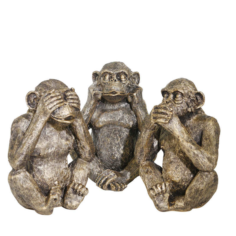 S/3 Resin Hear No,See No Speakno Monkeys,Gold