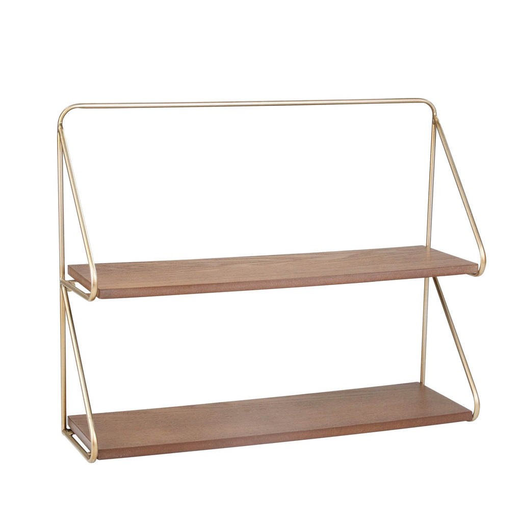 Metal/Wood 20" 2 Tier Wall Shelf, Gold