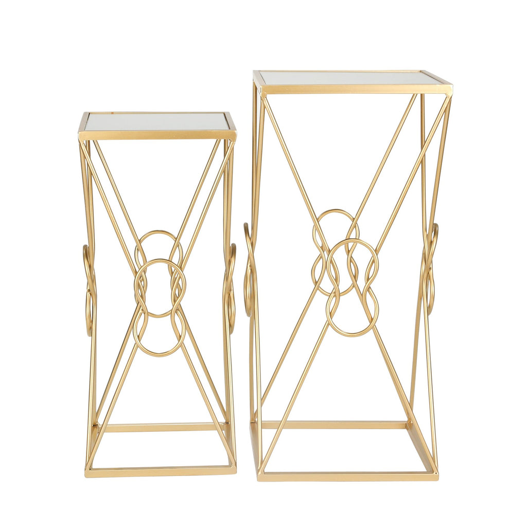 S/2 Metal/Mirror 23/26" Knot Accent Tables, Gold