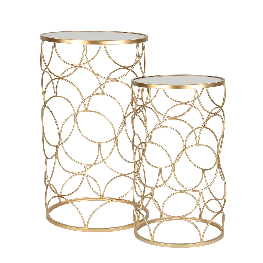 S/2 Metal /Mirror 28 /24" Sidetables, Gold