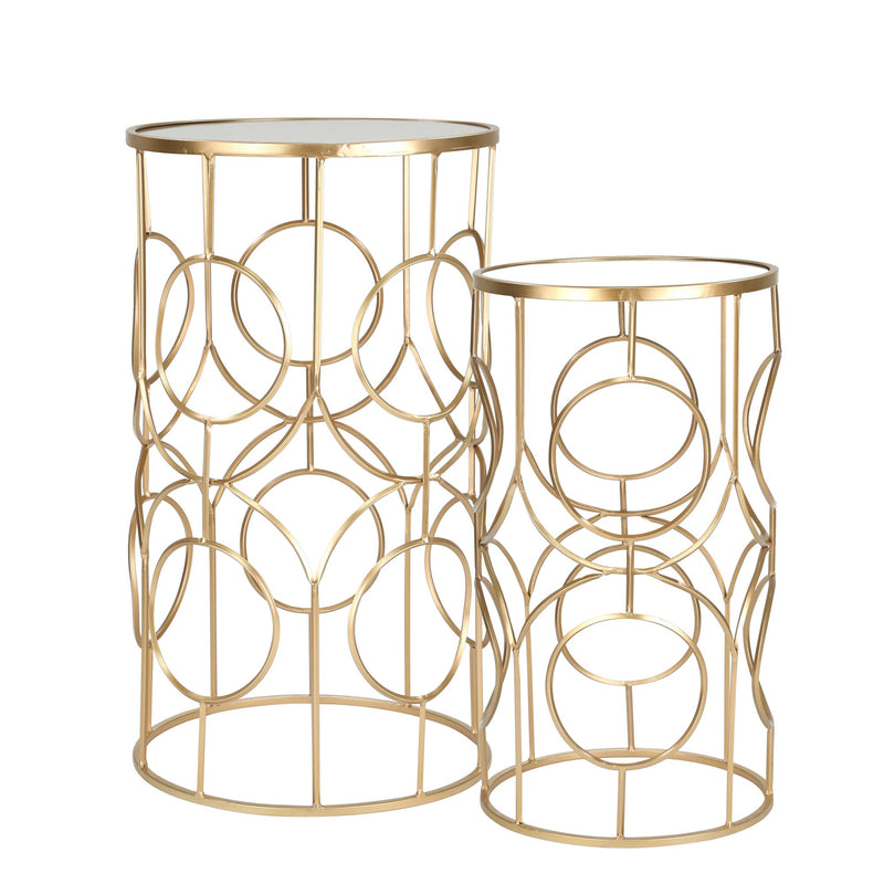 S/2 Metal /Mirror 28 /24" Accent Tables, Gold