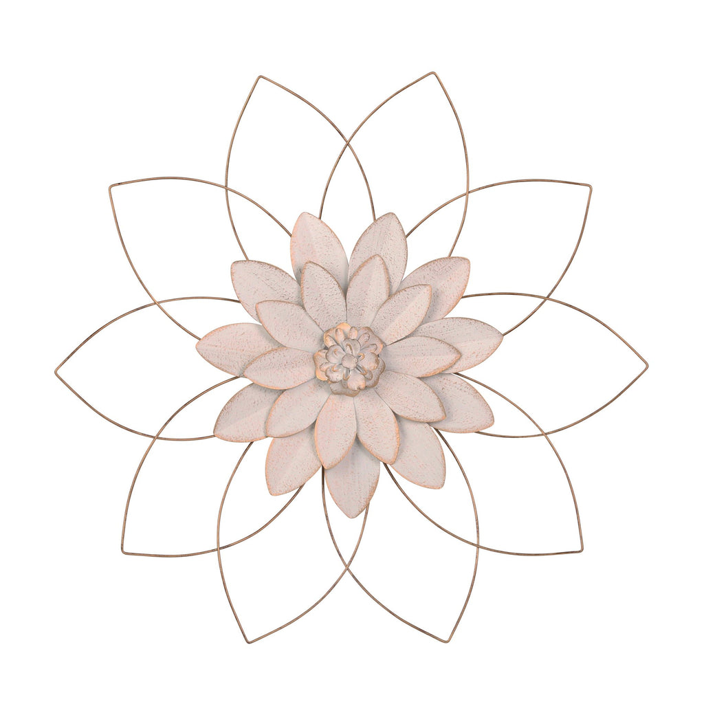 Metal 25" Wall Flower, White/Gold, Wb