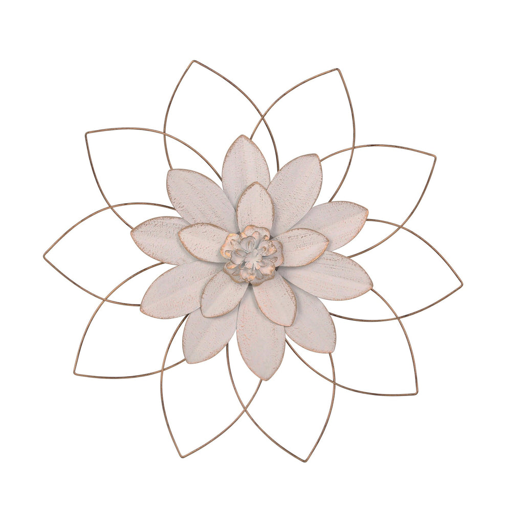 Metal 20" Wall Flower, White/Gold, Wb