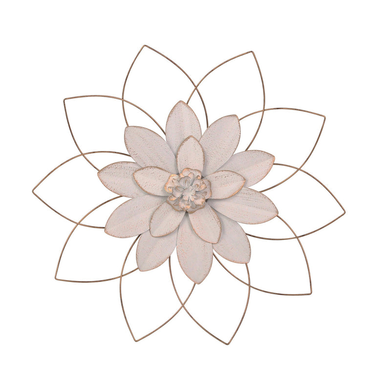 Metal 20" Wall Flower, White/Gold, Wb