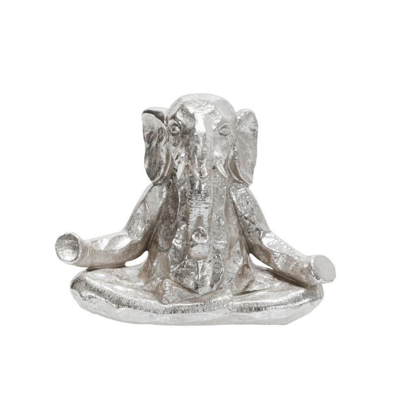 Polyresin 8" Meditating Elephant, Silver
