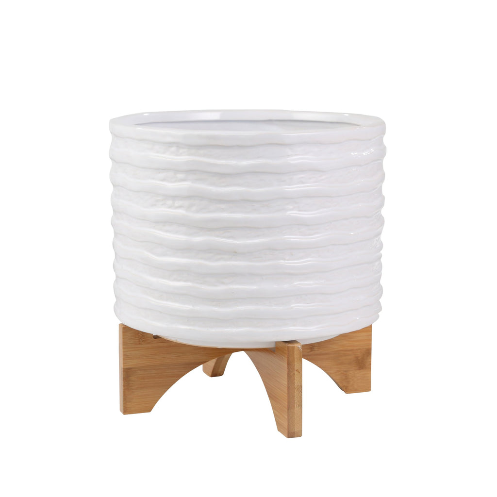 Ceramic 12" Planter On Stand,White Stripe