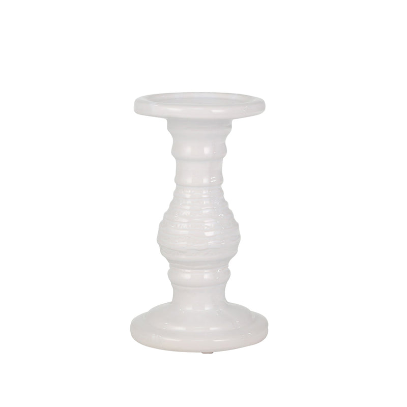 Ceramic 8" Candle Holder, White Stripe