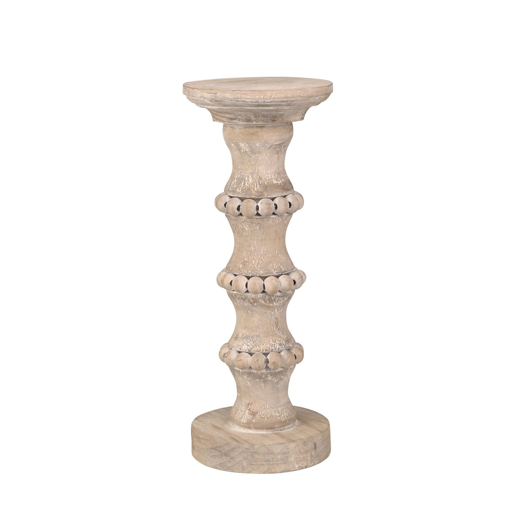Wooden 13" Banded Bead Candle Holder