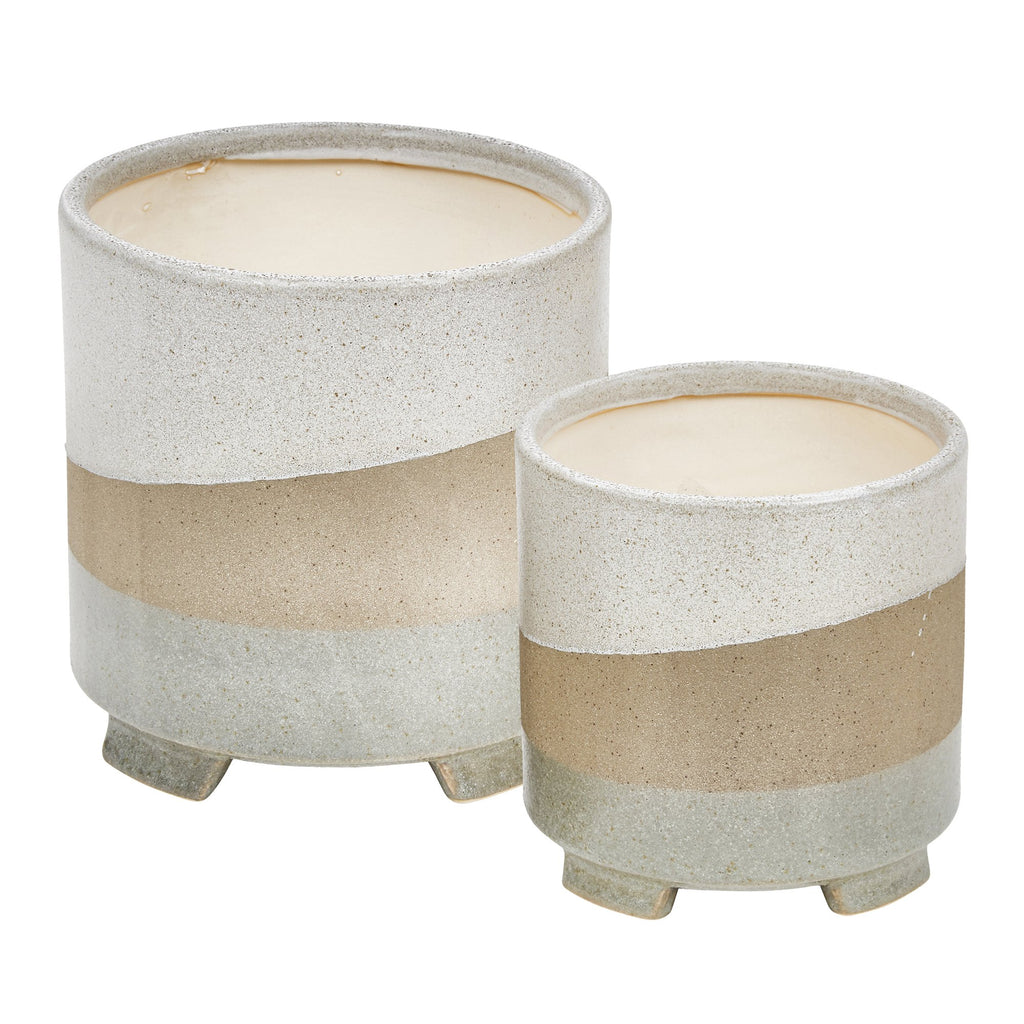 S/2 Ceramic 8/7" Planters, Gray/Brown