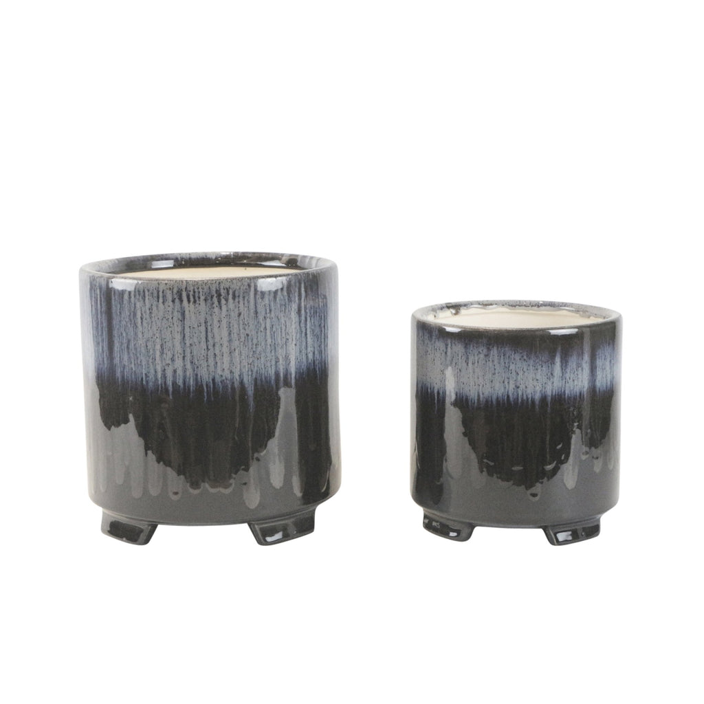 S/2 Ceramic 8/6.5" Footed Planter, Blue