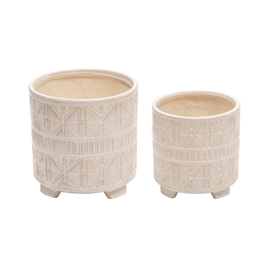 S/2 Ceramic 8/6.5" Abstract Footed Planter, Beige