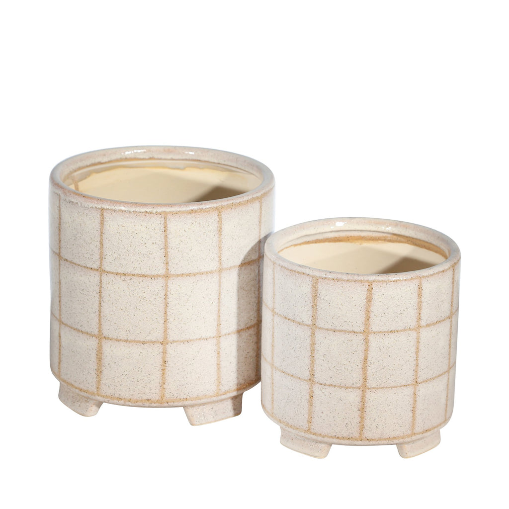 S/2 Ceramic 8/6.5" Footed Planter, Beige