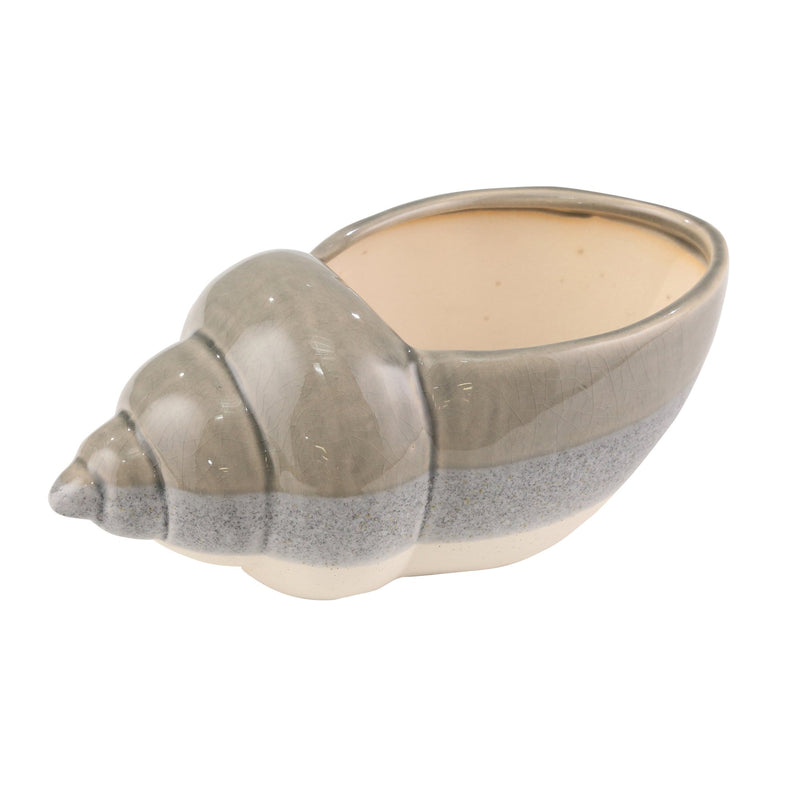 Ceramic 10.75" Seashell Planter, Gray/White
