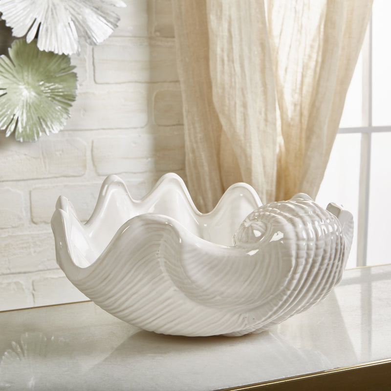Ceramic 11.5" Seashell Planter, White