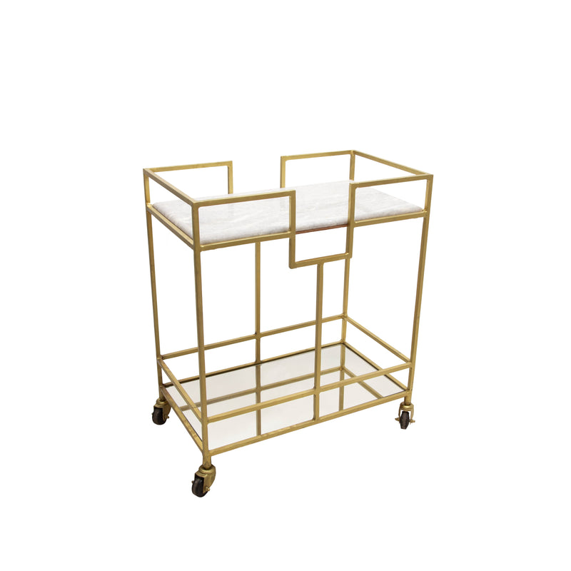 Metal 28" Bar Cart W/Marble Top, Gold