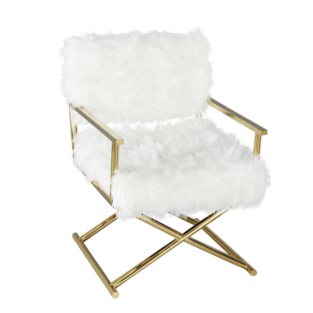 Metal/Faux Fur Director'S Chair, White/Gold