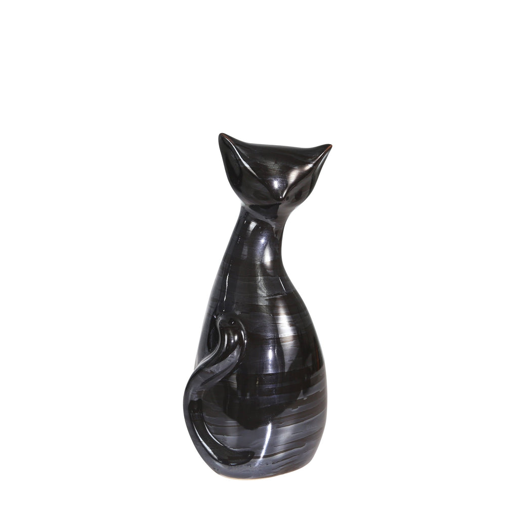 Ceramic 10" Sitting Cat, Pearlblack
