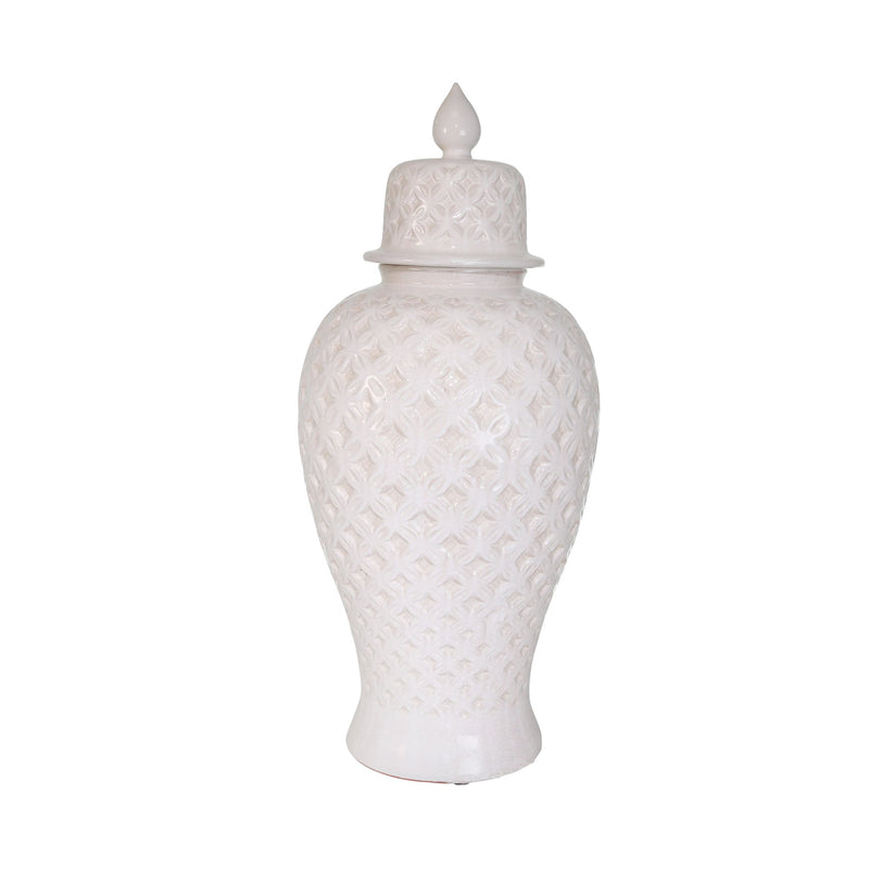 Ceramic 24" Lattice Covered Jar, Ivory
