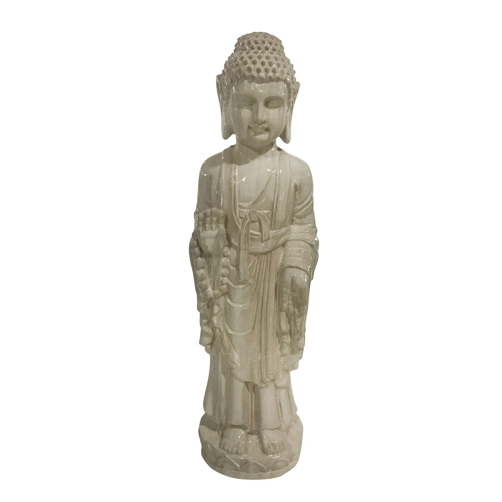 Ceramic 35" Standing Buddha, White