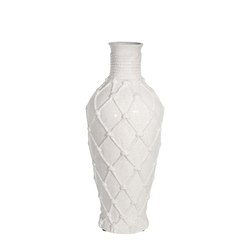 Ceramic 21" Ropedesign Vase, White